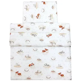 TupTam Kinder Gemusterte Bettdecken Set Ganzjahresdecke Bettdecke Kopfkissen Flachkissen 2tlg., Farbe: Schlafende Baby Tiere/Beige, Größe: 135x100 cm