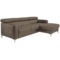 Livetastic Ecksofa, Graubraun, Leder, Echtleder, Rindleder, 4-Sitzer, Ottomane rechts, L-Form, 226x169 cm, Made in EU, seitenverkehrt erhältlich, Armteil links, rechts, Wohnzimmer, Sofas & Couches, Wohnlandschaften, Ecksofas