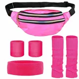 UQMIQURA 80er 90er Jahre Outfit Damen, 80er Jahre Kostüm Kleidung Accessoires Set mit Neon Stirnband Armbänder Beinwärmer Bauchtasche für Mottoparty Fasching Karneval Damen Party