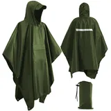 Xrkuu Regenponcho für Erwachsene, Wasserdicht Regenponcho Damen Herren, 3-in-1 Multifunktions Regen Poncho Wiederverwendbarer Regenmantel Regencape mit Reflektorstreifen für Wandern und Reisen, Grün - Einheitsgröße