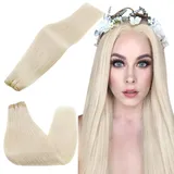 RUNATURE Extensions Echthaar Tressen Zum Einnähen Blond 55cm Lang Haarverlängerung 100g Tressen Echthaar Glatt Menschliches Haar Echthaar Tressen Platinblond #60