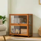 Vitrinenschrank Bambus-Aufbewahrungsschrank, Vitrine mit AcryltüR, Curio-SchräNke, Flip-Schranktür-Design, ist staubdicht und leicht zu reinigen Sich für Schlafzimme Eckvitrine-Coffee(80×32×73cm)