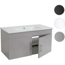 Mendler Waschbecken + Unterschrank HWC-D16, Waschbecken Waschtisch, hochglanz 90cm ~ grau