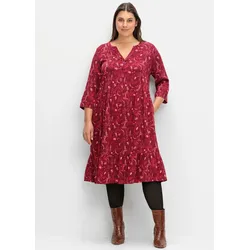 A-Linien-Kleid SHEEGO "A-Linien-Kleid", Damen, Gr. 42, Normalgrößen, rot (dunkelrot, gemustert), 97% Viskose, 3% Elasthan, 3/4-Ärmel, Kleider