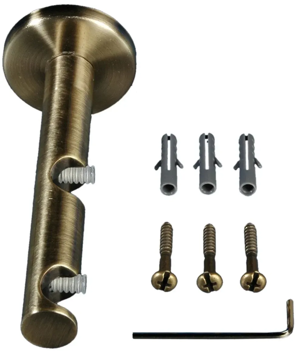 Doppelträger LIEDECO, gold (messingfarben, antik), L:12cm Ø:1,6cm, Gardinenstangenhalterungen, für Gardinenstangen Ø 16 mm