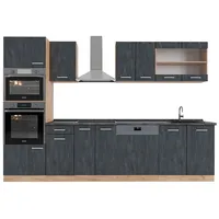 Vicco R-Line Komplettküche Schwarz Beton/Goldkraft Eiche 300 cm AP Anthrazit