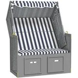 vidaXL Strandkorb mit Dach Poly Rattan und Massivholz Blau & Weiß