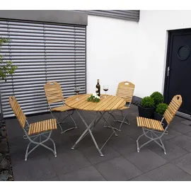 DEGAMO Kurgarten - Garnitur BAD TÖLZ 5-teilig (4x Stuhl, 1x Tisch 100cm rund), Flachstahl verzinkt + Robinie, klappbar