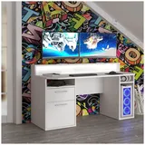 Forte Mid.you Gamingtisch, Weiß, Kunststoff, 1 Schubladen, rechteckig, 91x72x160 cm, Kabeldurchlass, Stauraum, Regal, Arbeitszimmer, Schreibtische, Computertische