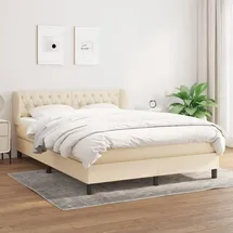 vidaXL Boxspringbett mit Matratze Creme 140x200 cm Stoff - Creme