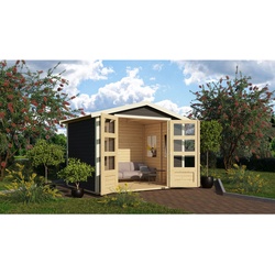 Karibu Gartenhaus "Asaba 2" SET terragrau mit Boden, Dachschindeln schwarz