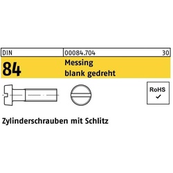 Schrauben, Zylinderschraube DIN 84/ISO 1207 Schlitz M 1 x 5 Messing blank gedreht (100 Schrauben pro Stück)