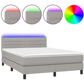 vidaXL Boxspringbett mit Matratze & LED Hellgrau 140x200 cm Stoff