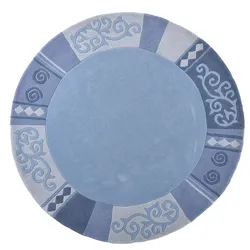 Wollteppich THEKO "Ambadi", blau, H:14mm Ø:150cm, Schurwolle, Teppiche, reine Schurwolle, handgetuftet, mit Bordüre, modern