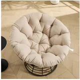 Odikalo Chaiselongue Relaxsessel Gartenstühle Gartenliege Sonnenliege mit schlaffunktion, Komfortabler ergonomischer Papasan-Sessel aus Korbgeflecht–um 360° drehbarer Rattan-Sessel für Innen-und Außenbereiche mit weichem dickem Polster ideal für Wohn- Schlaf-und Lesezimmer (braunes Gestell mit beigem Polster) beige