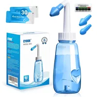 CYOUH Nasendusche Set, 300 ml, mit 30 Nasenwasch-Salzpaketen und Aufkleberthermometer,nasendusche erwachsene zur Nasenreinigung und Nasenspülung(Blau)