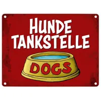 Trendaffe - Metallschild mit Wassernapf Motiv und Spruch: Hundetankstelle