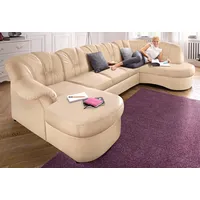 Wohnlandschaft DOMO COLLECTION "Flores auch in Leder-Bezug, B/T/H: 293/180/86 cm, U-Form", beige (creme), B:293cm H:84cm T:182cm, NaturLEDER (echtes Rindsleder) in Sitz und Rücken. Korpus in passendem Kunstleder SOFTLUX bezogen;Microfaser PRIMABELLE (100% Polyester) / Struktur ( 100% Polyester );Kunstleder SOFTLUX / Struktur ( 90% Polyester, 10% Polyacryl ), Sofas, Wohnlandschaft, wahlweise mit Bettfunktion, wahlweise mit Federkern, Topseller