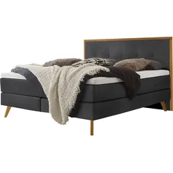 Boxspringbett HASENA "Nordic", braun (anthrazit, eiche bianco), B:168cm L:205cm, Komplettbetten, Boxspringbett, modernes Design, Nordic Bett, gestepptes Kopfteil, Eichenholz