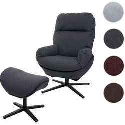 Relaxsessel + Hocker HWC-L12, Fernsehsessel Sessel Schaukelstuhl Wippfunktion, drehbar, Metall Stoff/Textil ~ dunkelgrau
