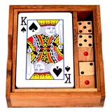 Kartenspiel und Würfel Box, Knobelholz Spielesammlung für Kartenspiel und Würfelspiele in Einer Holzbox, Skat, Würfel, Kartenspiele, Unterhaltungsspiele, Gesellschaftsspiele,