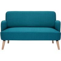 Skandinavisches 2-Sitzer-Sofa aus entenblauem Stoff und hellem Holz ISKO