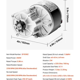 Vevor 250 W Elektrischer Gleichstrommotor-Bausatz, Leistungsstarker Elektromotor – 24 V 2700 U/min Bürstenmotor mit verbessertem Drehzahlregler, Gasgriff-Bausatz für Go Karts E-Bike Motorrad Roller