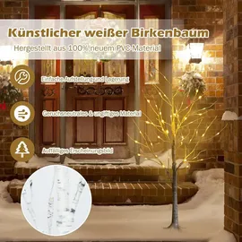 Costway LED Lichterbaum, Birkenbaum Tannenbaum, Christbaum, 180cm