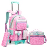 HTgroce Kinder Trolley Rucksack Schultasche Schulranzen Mädchen schultrolleys Schulrucksack Kinderkoffer Rolling Reisegepäck Mehrfachtaschen Girls Trolley Backpack Suitcase