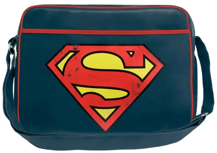 Schultertasche LOGOSHIRT "Superman Logo", Damen, Gr. B/H/T: 13cm x 30cm x 40cm, blau (dunkelblau, rot), Lederimitat, bedruckt, mehrfarbig, Taschen, mit Superman Logo-Frontprint