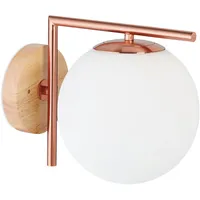 Relaxdays Wandleuchte, E27-Fassung, Glas, Metall und Holz, Wandlampe, Kugel,