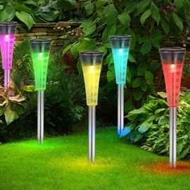 GLOBO Design 10er Set RGB LED Steck Lampen Solar Hof Edelstahl Strahler Farbwechsler