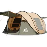 Wurfzelt Pop Up Zelt 2-4 Personen Camping Zelt mit Vorzelt Automatik Ultraleichtes Familienzelt Sekundenzelt Sonnenschutz Cabana Zelt für Outdoor Camping Festival, Großes Armeegrün (Braun, XL)