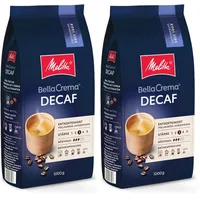 Melitta BellaCrema Decaf Ganze Kaffee-Bohnen entkoffeiniert 1kg, ungemahlen, Kaffeebohnen für Kaffee-Vollautomat, koffeinfrei, milde Röstung, geröstet in Deutschland, Stärke 3 (Packung mit 2)