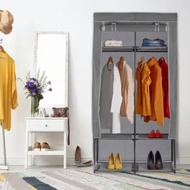 Relaxdays Stoffschrank, mit 6 Fächern, HBT 172 x 90 x 45 cm, stabil, Faltschrank mit Bezug, anthrazit