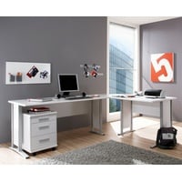 Winkelschreibtisch Schreibtisch Bürotisch OFFICE LINE mit Rollcontainer in weiß
