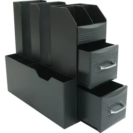 Mendler Kaffeestation für Zubehör HWC-L97, Tee Kaffee Organizer Aufbewahrungsbox mit 2 Schubladen und 7 Fächern, 29x14x33cm