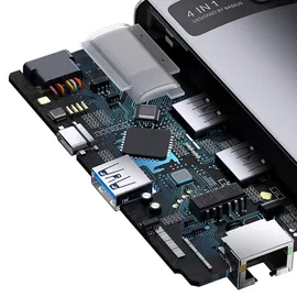 Baseus Metal Gleam 4in1 Hub, USB-C zu 3x USB 3.1 + USB-C PD + Ethernet RJ45