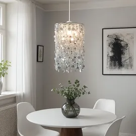 ETC Shop Hängelampe Hängeleuchte Kinderlampe Pendelleuchte Kinderzimmerleuchte, Metall silber Dekorbehang, 1x E27 Fassung, Dxh 27x152cm