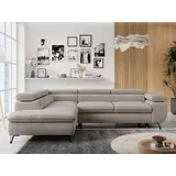 MKS Meble Ecksofa Wohnlandschaft L-Form mit Schlaffunktion und Bettkasten, Schlafsofa mit Bettkasten, Sofa mit Einstellbare Kopfstützen, Peter L... - Beige