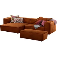 Ecksofa W.SCHILLIG "around-the-block" Sofas Gr. B/H/T: 300cm x 66cm x 164cm, Longlife Xtra-Leder Z69, Longchair links, braun (cognac z69) mit eleganter Biese, Federkern