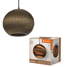 LEDVANCE Pendelleuchte Decor Cardboard Ball braun aus Wellpappe, leicht, E27, 260 mm Durchmesser, Leuchtenschirm aus recyceltem Material, nachhaltig durch austauschbare Lichtquelle, einfache Montage
