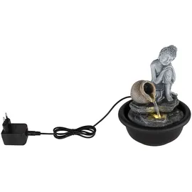 GLOBO Zimmerbrunnen Buddha Wasserfall Springbrunnen Deko LED-Licht H 19 cm Grau