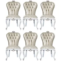 Casa Padrino Luxus Barock Esszimmer Stuhl Set Gold / Antik Weiß / Gold 57 x 65 x H. 113 cm - Küchen Stühle 6er Set - Barock Esszimmer Möbel - Edel & Prunkvoll