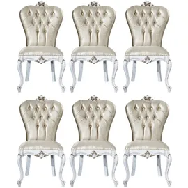 Casa Padrino Luxus Barock Esszimmer Stuhl Set Gold / Antik Weiß / Gold 57 x 65 x H. 113 cm - Küchen Stühle 6er Set - Barock Esszimmer Möbel - Edel & Prunkvoll