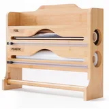Relaxdays Wandrollenhalter 3 in 1, für Küchenrolle, Alufolie, Frischhaltefolie, Bambus, HxBxT: 27 x 35 x 9 cm, natur