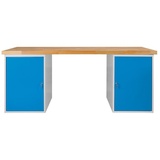 Proregal Werkbank Giant Rhino Plus mit 2 Stahlblechkästen | HxBxT 84x200x70cm | Traglast 500kg | Lichtgrau/Lichtblau