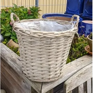 Generisch NEU !! Pflanzkorb ø ca. 20 cm Durchmesser Weide grauweiß, kein Kunststoff !! Blumen Pflanzgefäß Blumentopf Korb Landhaus Ostern Vintage Weihnachten