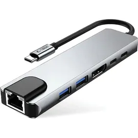 TECH-PROTECT HB02 6in1 USB-C HUB Adapter USB2.0 USB3.0 HDMI 4K 30Hz + RJ45 + PD100W Grau