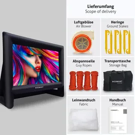 eSmart PUBLIC AIR 16 Aufblasbare Outdoor Leinwand 302 x 168 cm (135") 16:9 Beamer & Kino Leinwand mit Luftgebläse | Front- | Rückprojektion